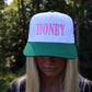 "Honey" Embroidered Hat - Green/Pink