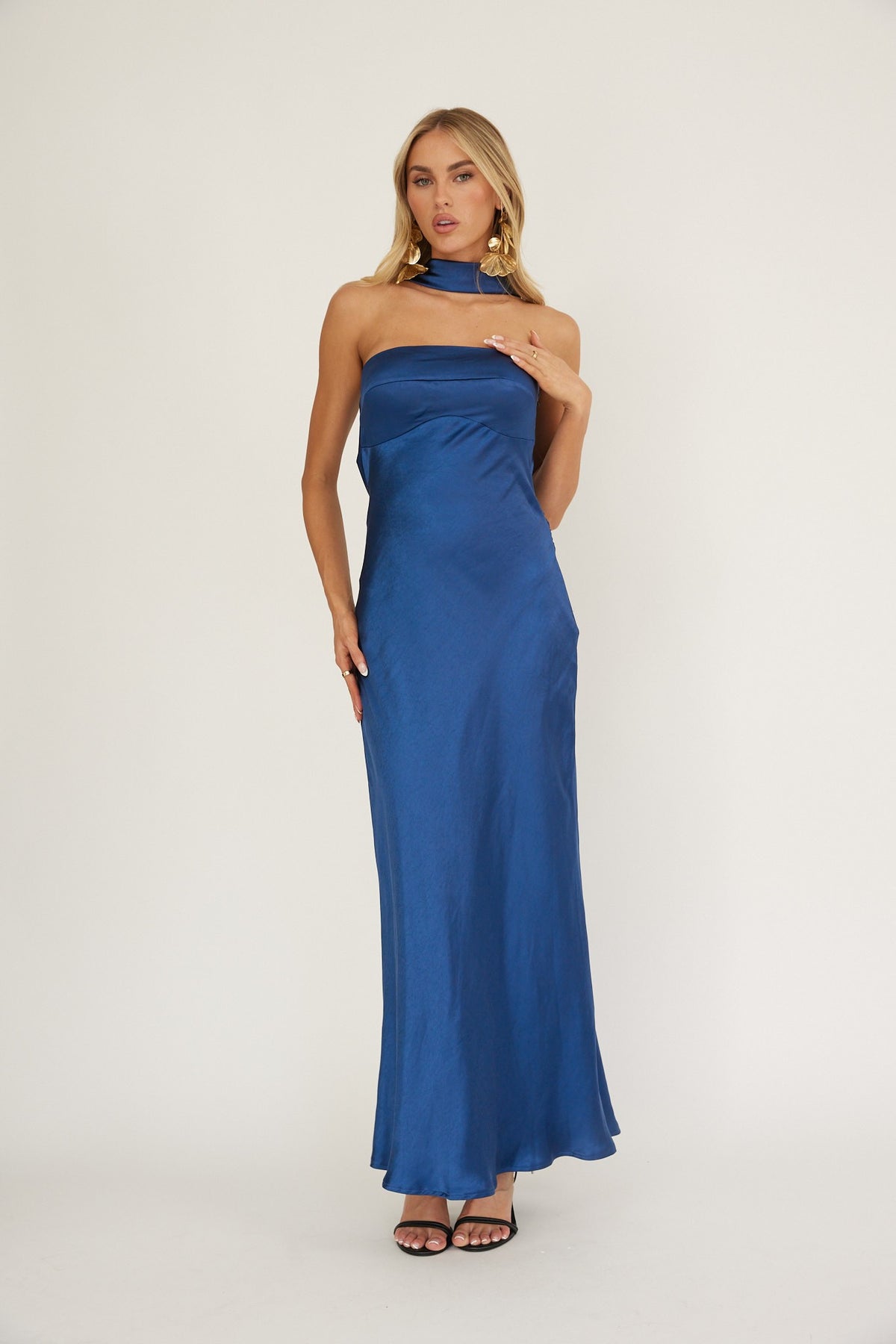 Joy Satin Maxi Dress - Navy