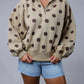 Polka Dot Button Pullover - Taupe/Brown