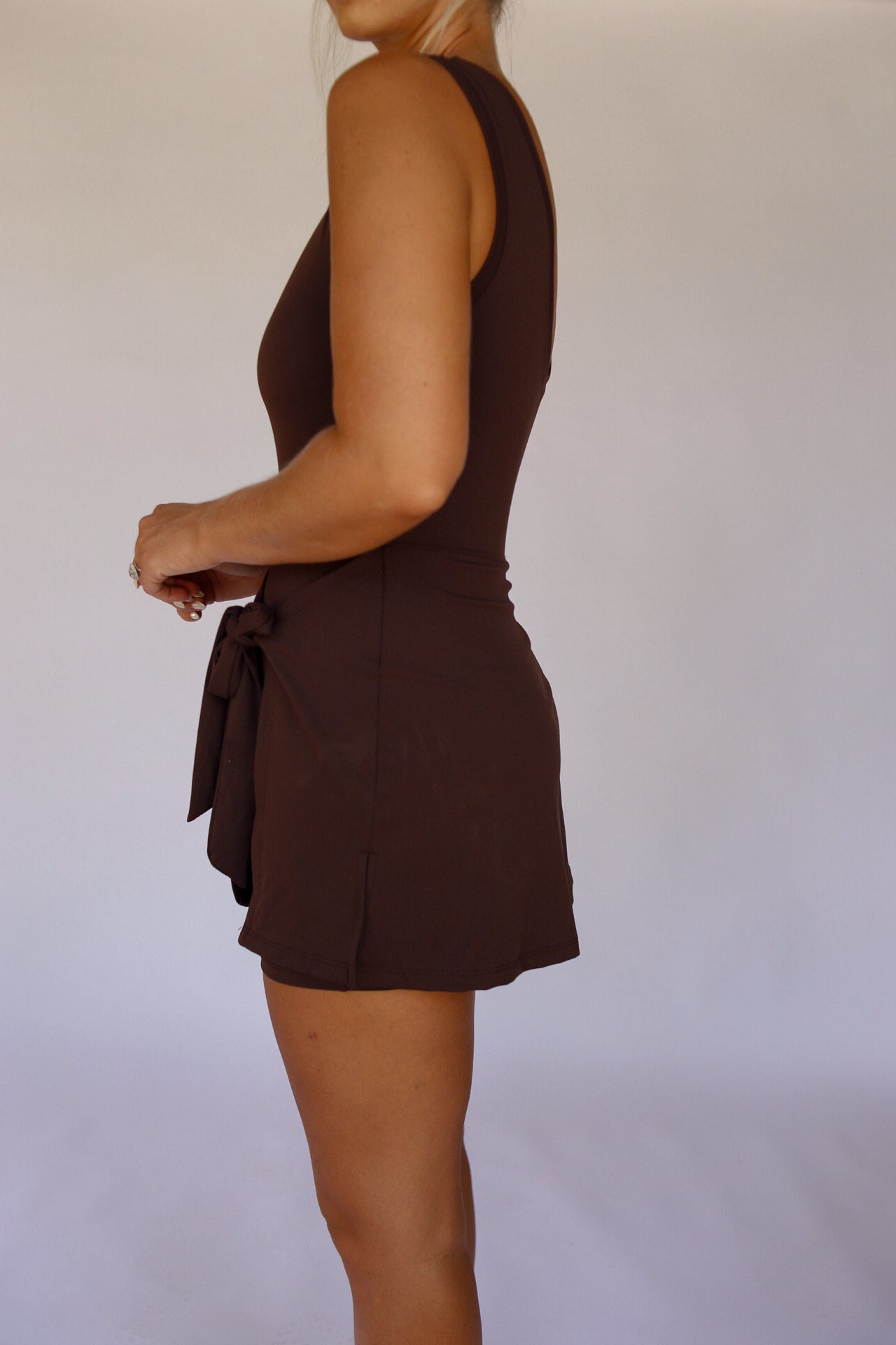 On The Go Tie Romper - Brown