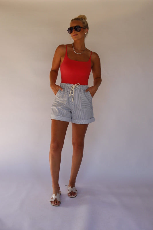 Cotton Striped Twill Shorts - Blue