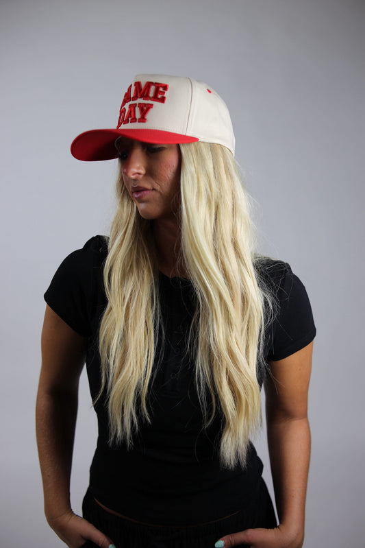"Game Day" Embroidered Two Tone Hat - Red