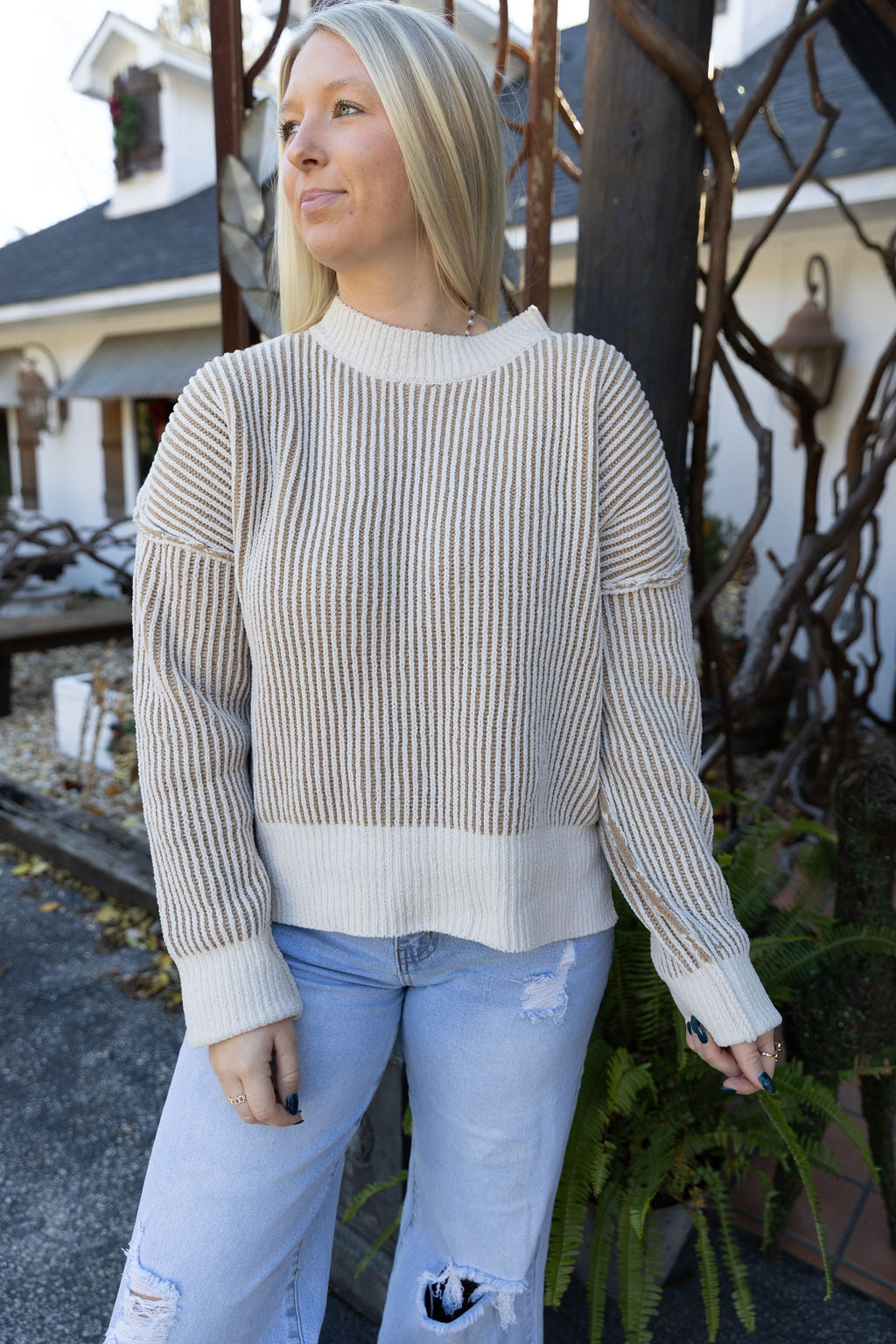 Oaklyn Striped Sweater - Cream