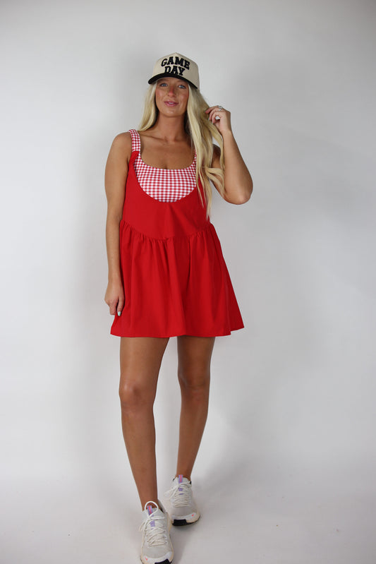 Gingham Double Layered Play Dress - Red