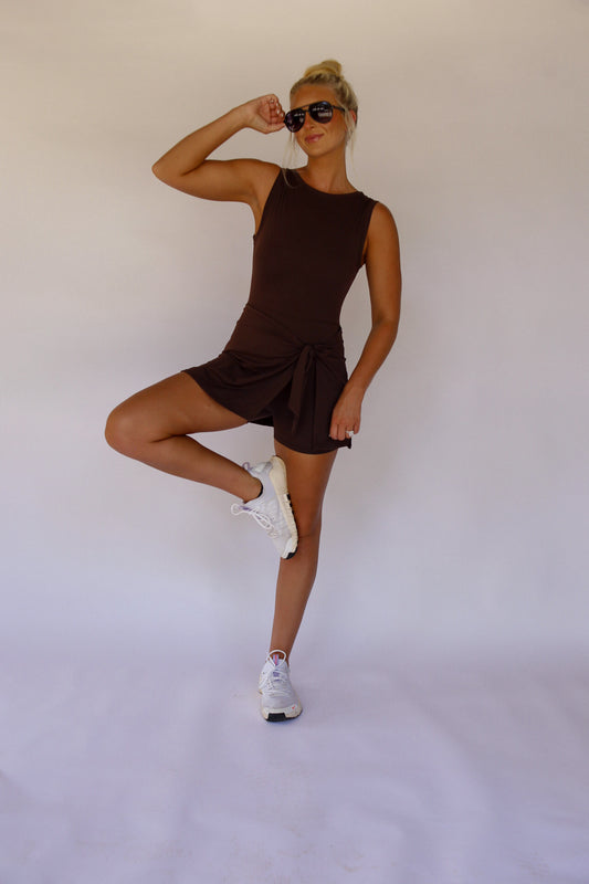 On The Go Tie Romper - Brown