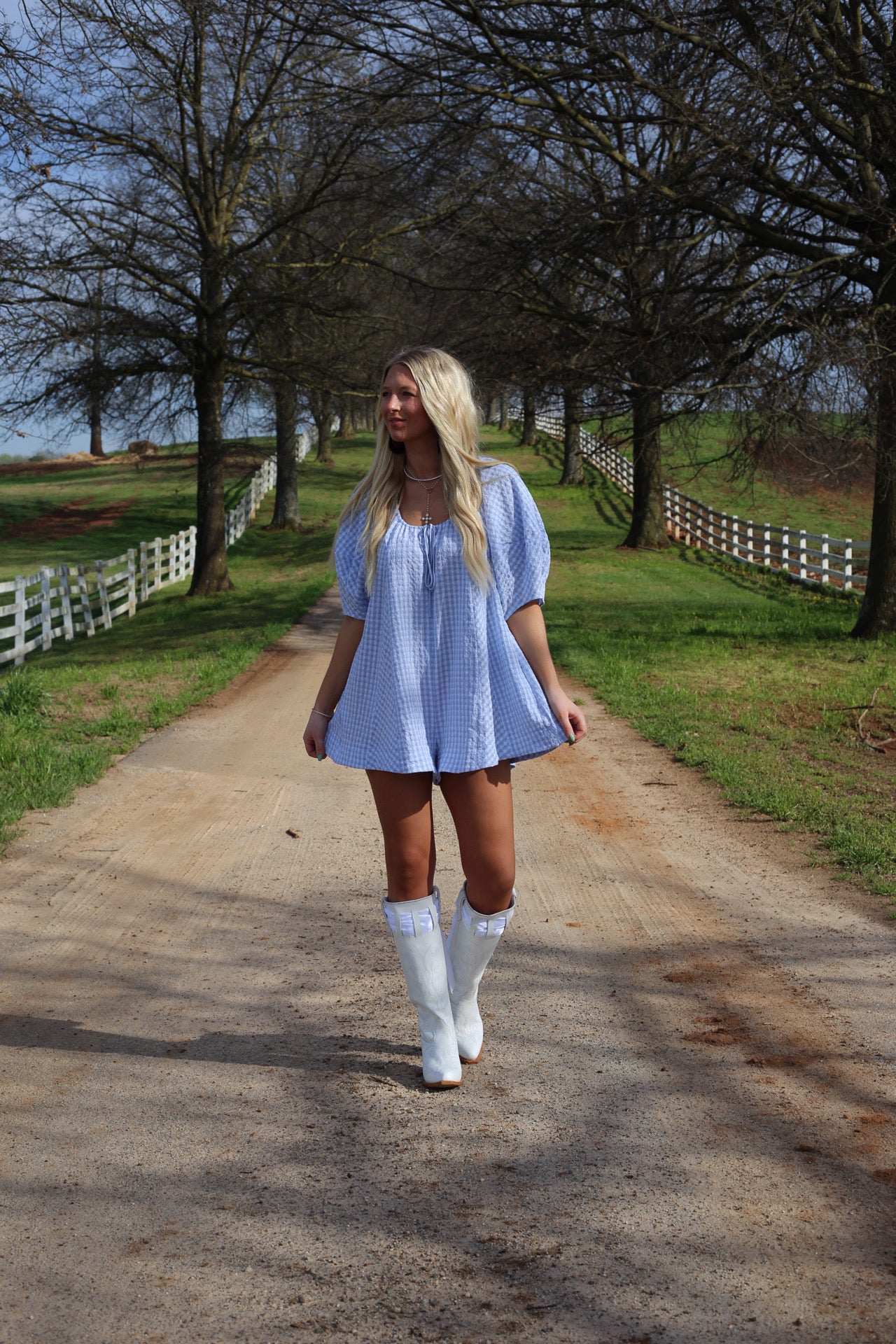 Adele Gingham Romper - Baby Blue