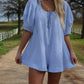 Adele Gingham Romper - Baby Blue