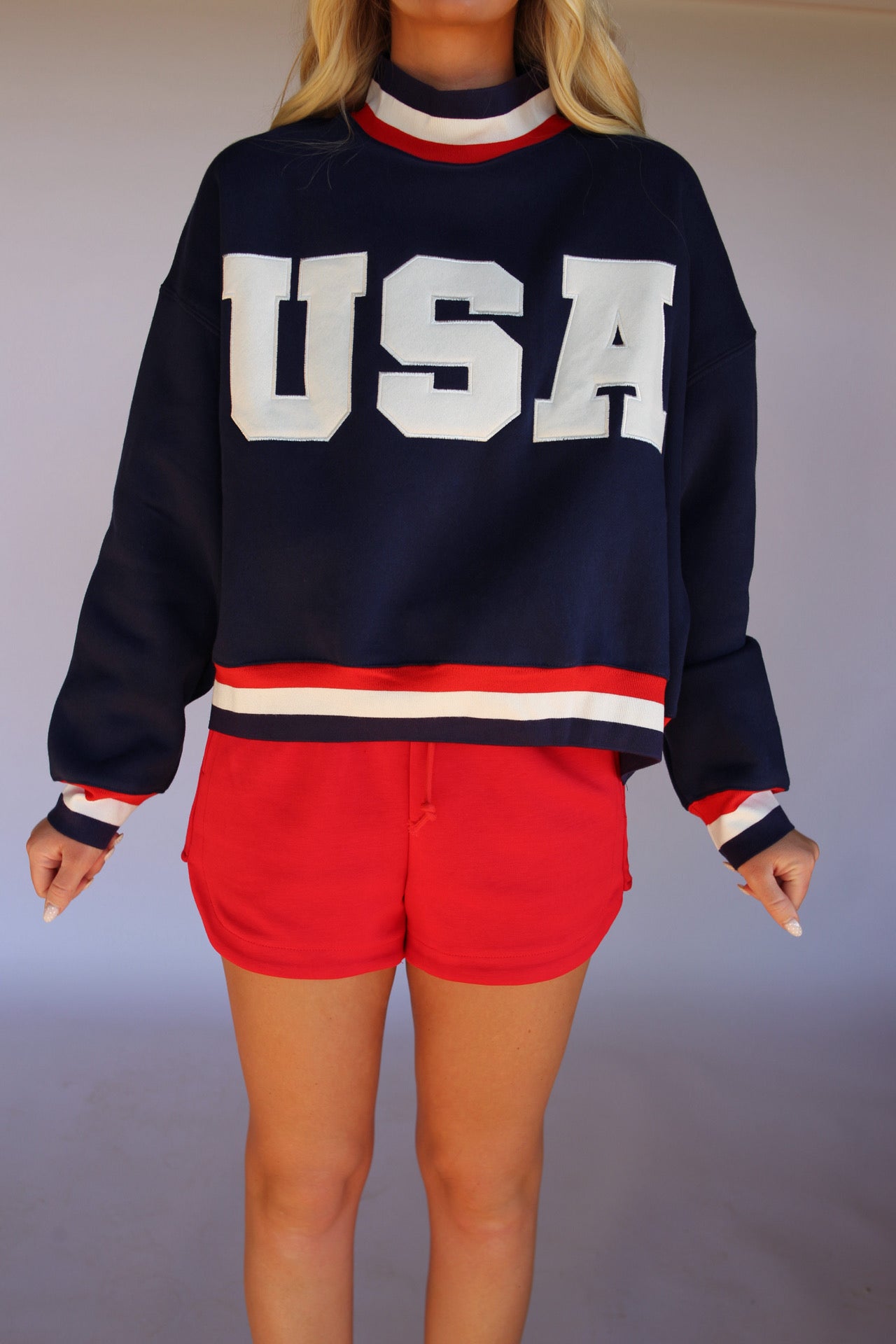 'USA' Stripe Crewneck - Navy