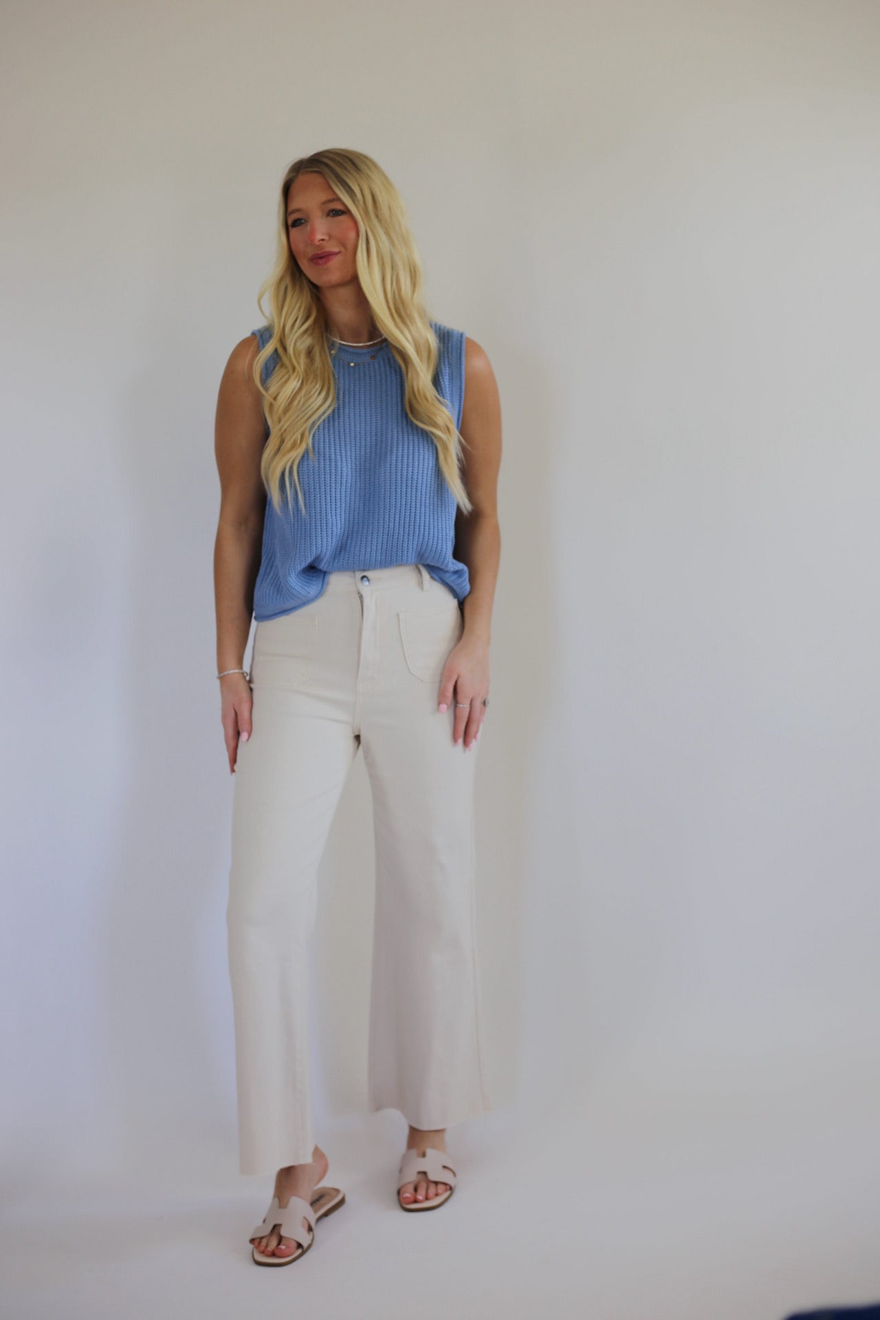 Ellie Knit Sweater Top - Cloud