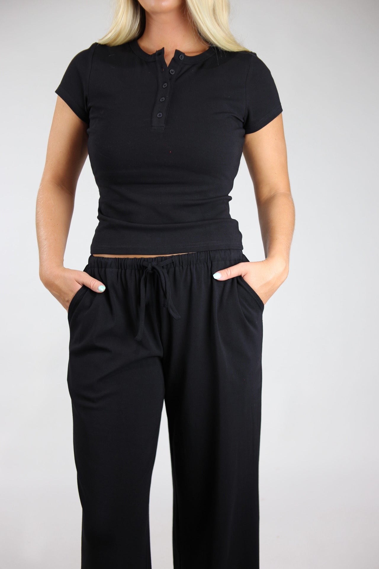 Short Sleeve Henley T-Shirt - Black