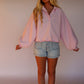 Polka Dot Button Pullover - Pink
