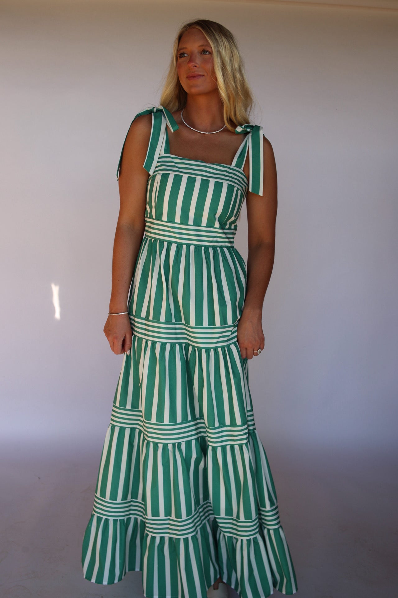 Dentelle Stripe Maxi Dress - Green