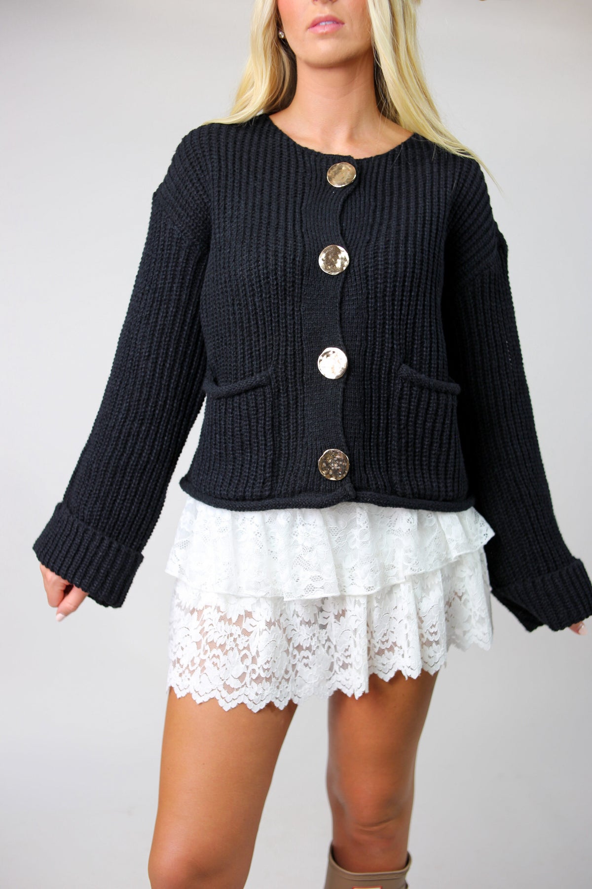Kelsey Button Down Cardigan - Black