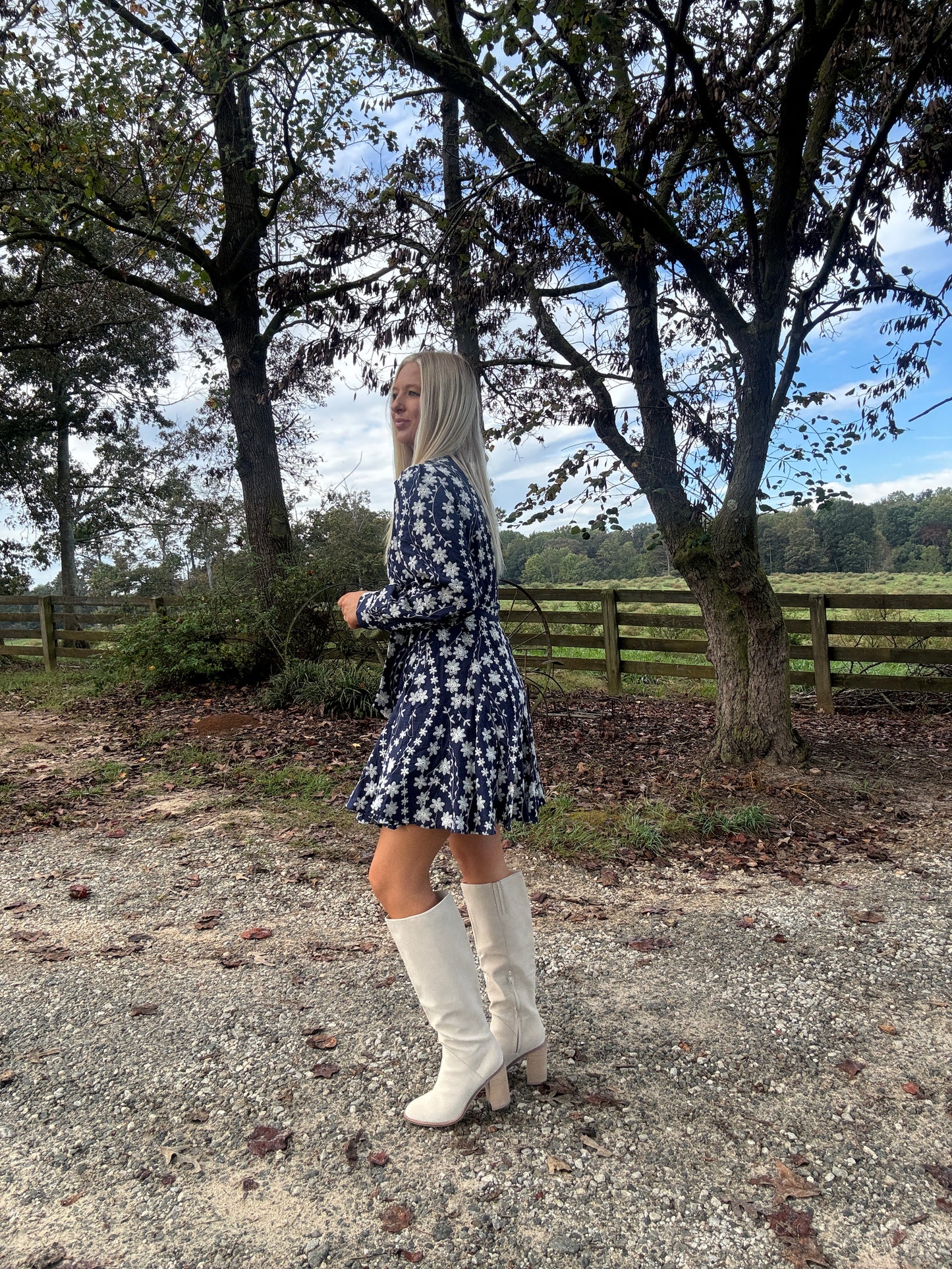 Kinzey Floral Embroidered Mini Dress - Navy