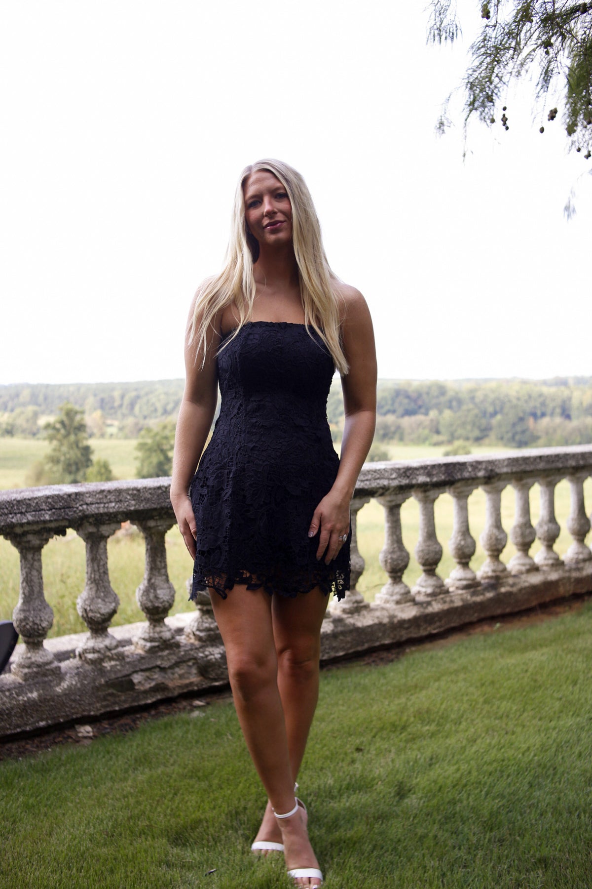 London Lace Strapless Mini Dress - Black