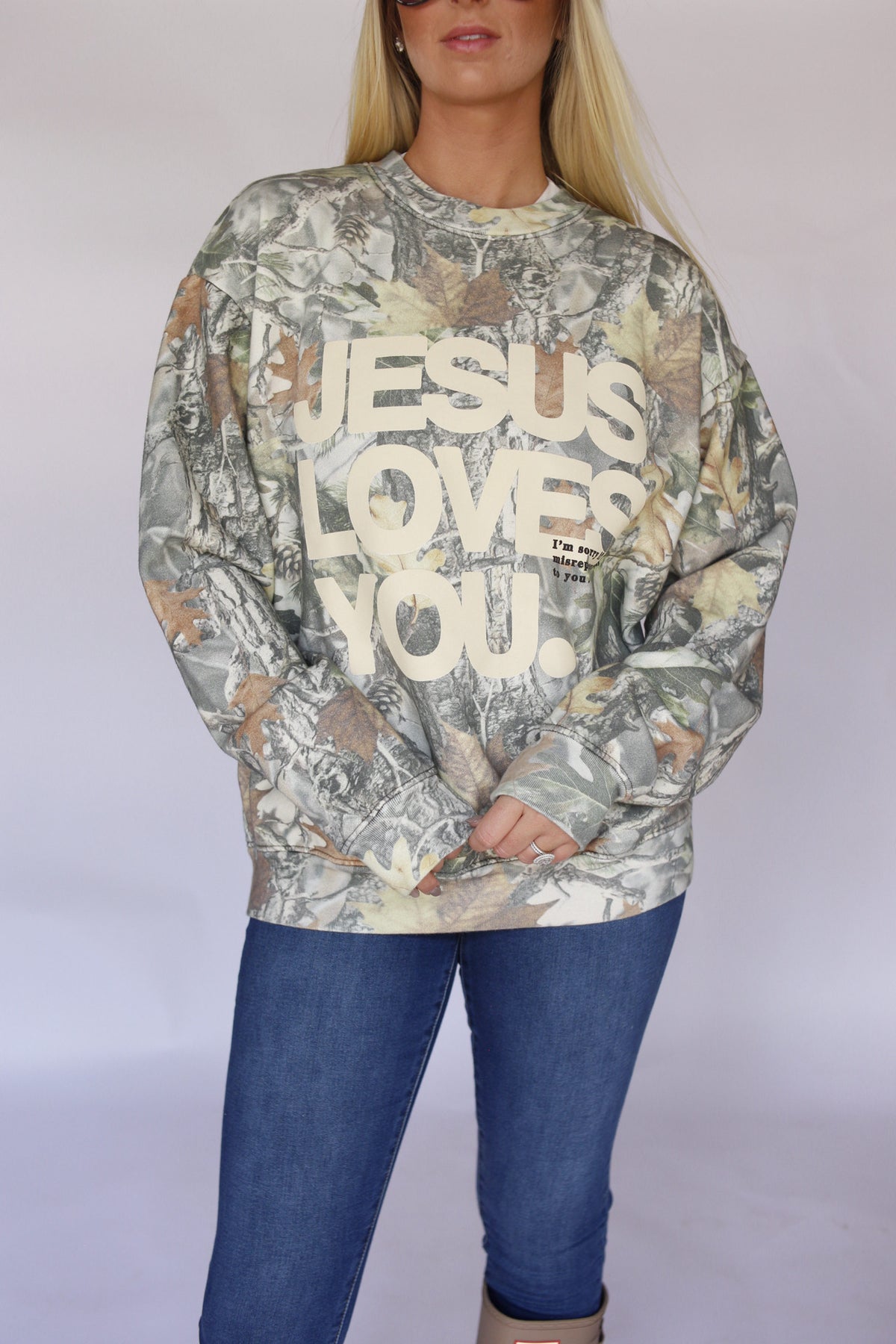 Jesus Loves You Camo Crewneck