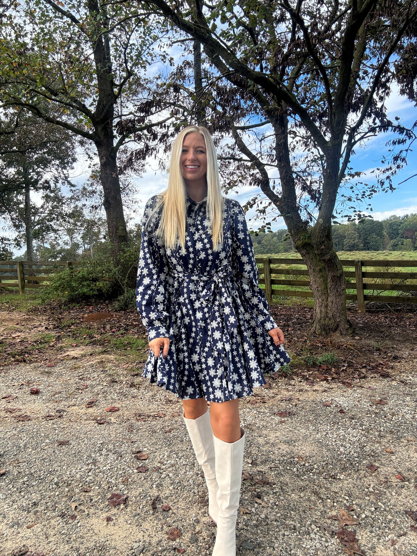 Kinzey Floral Embroidered Mini Dress - Navy