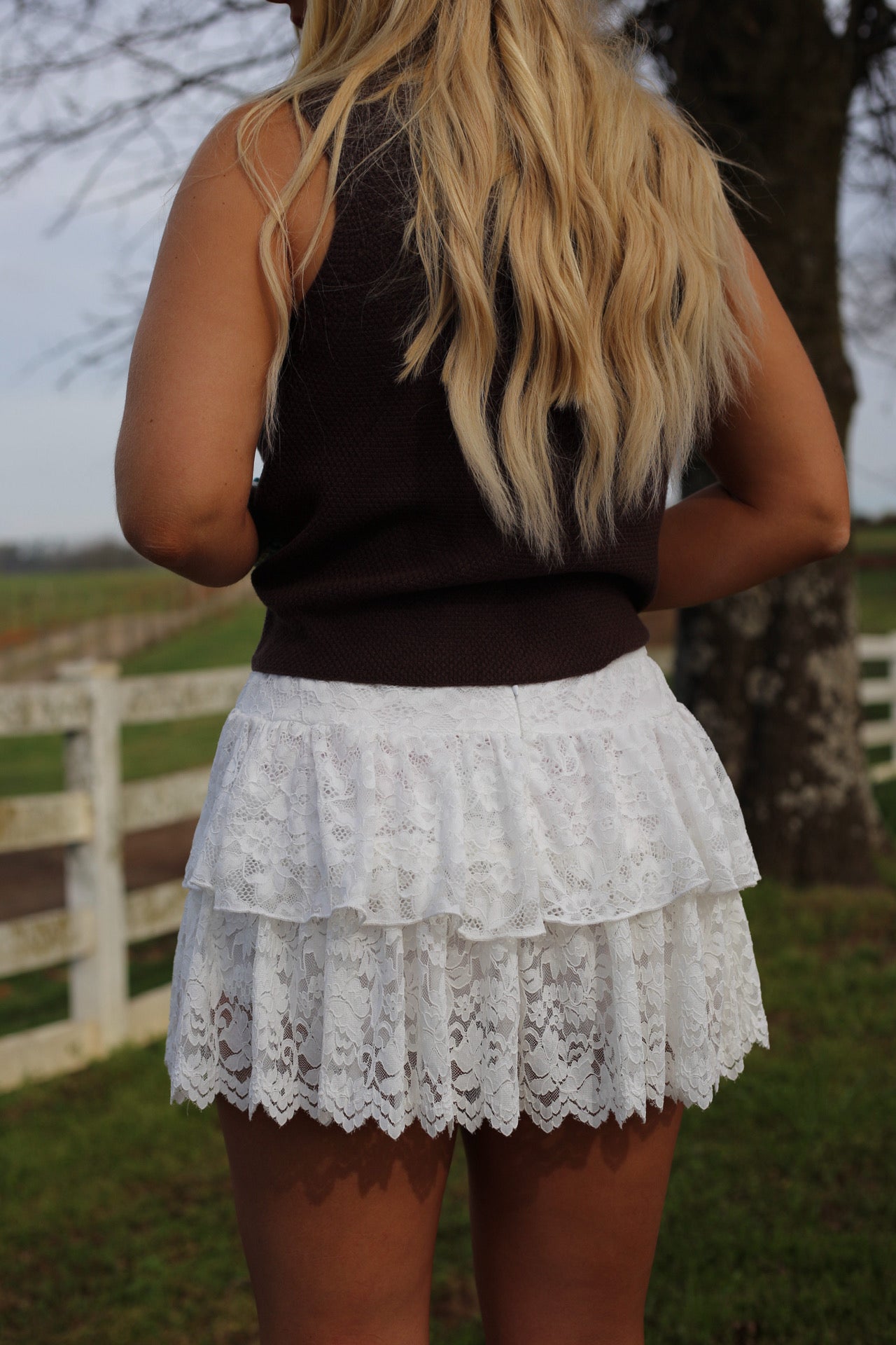 Maribel Knit Lace Skirt - White