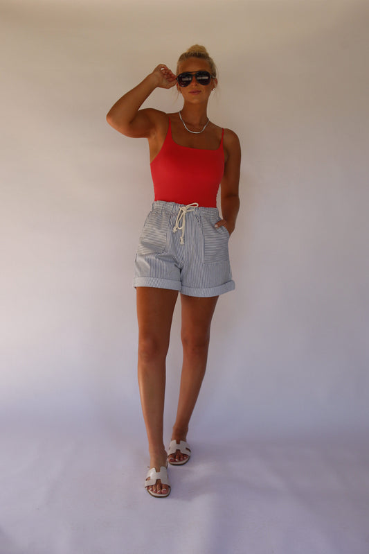 Cotton Striped Twill Shorts - Blue
