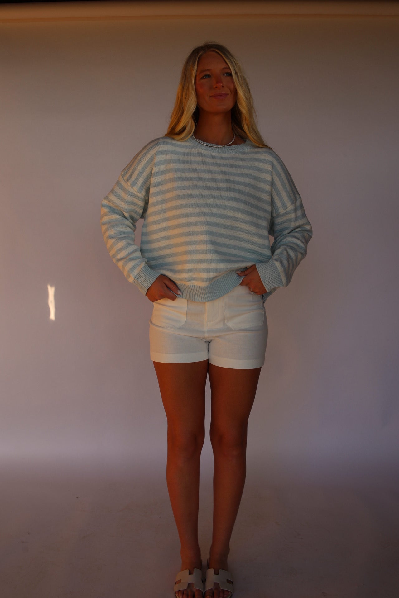 Seaside Stripe Sweater - Baby Blue