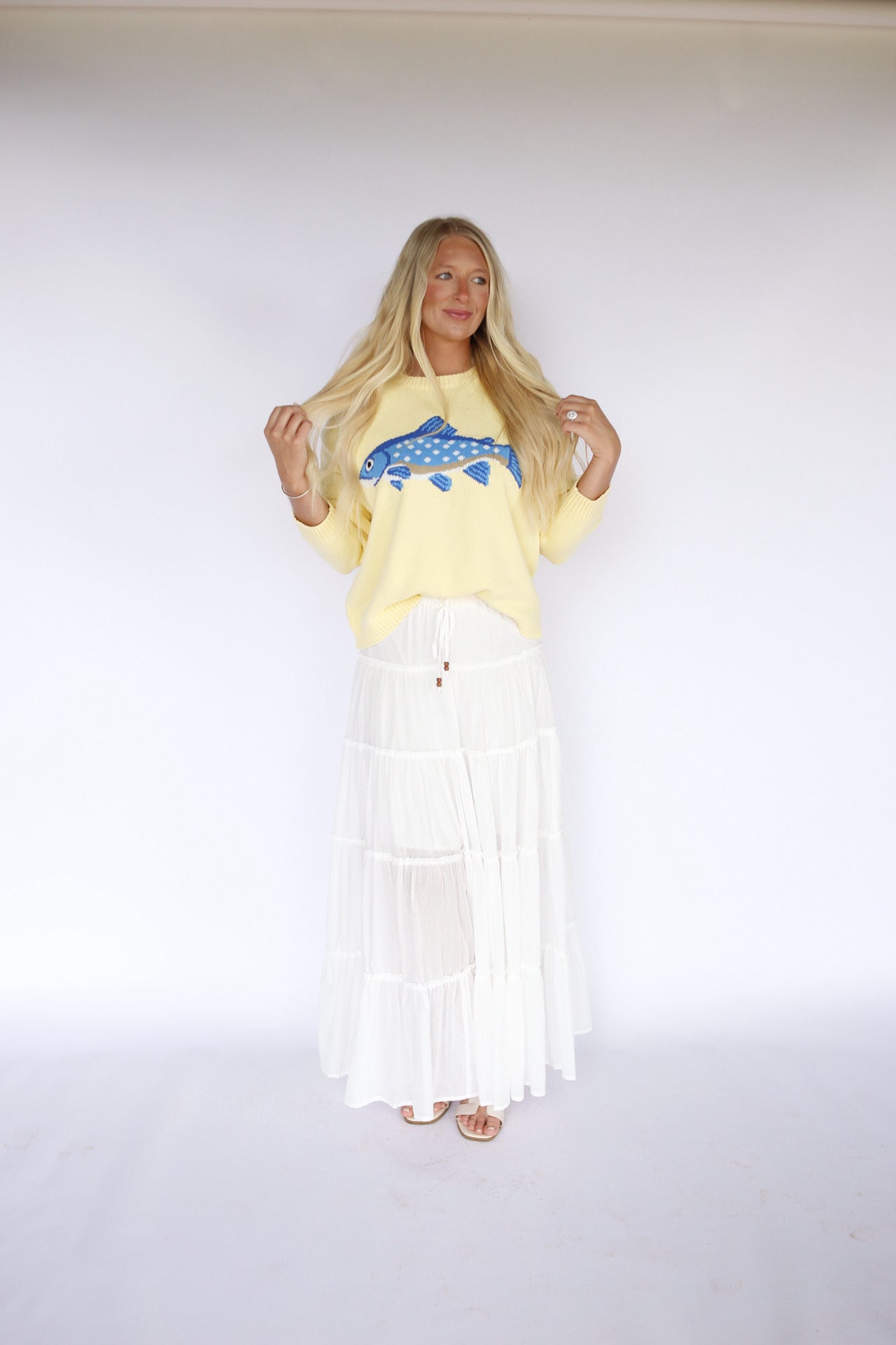 Palm Crush Tiered Maxi Skirt - White