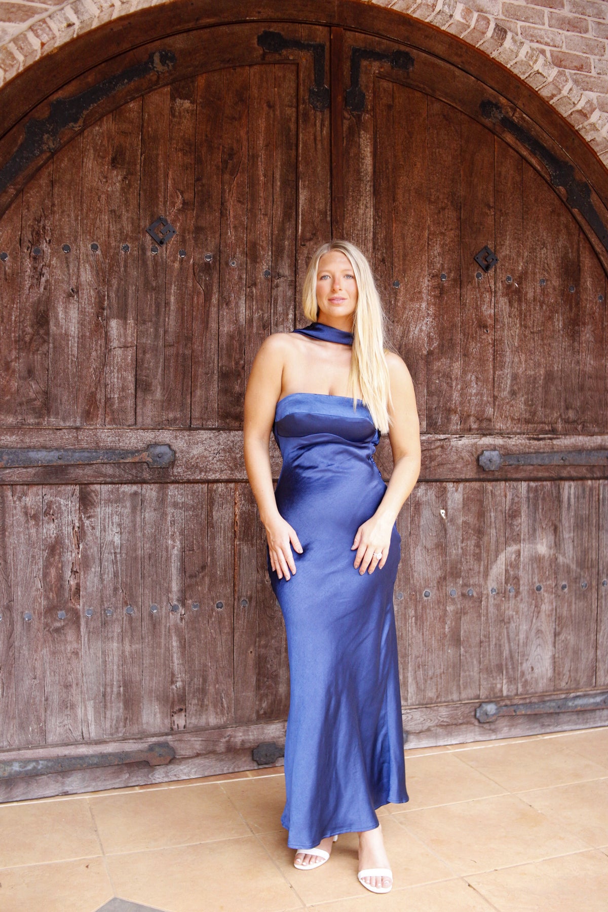 Joy Satin Maxi Dress - Navy