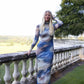 Kendal Mock Neck Mesh Midi Dress - Blue Multi