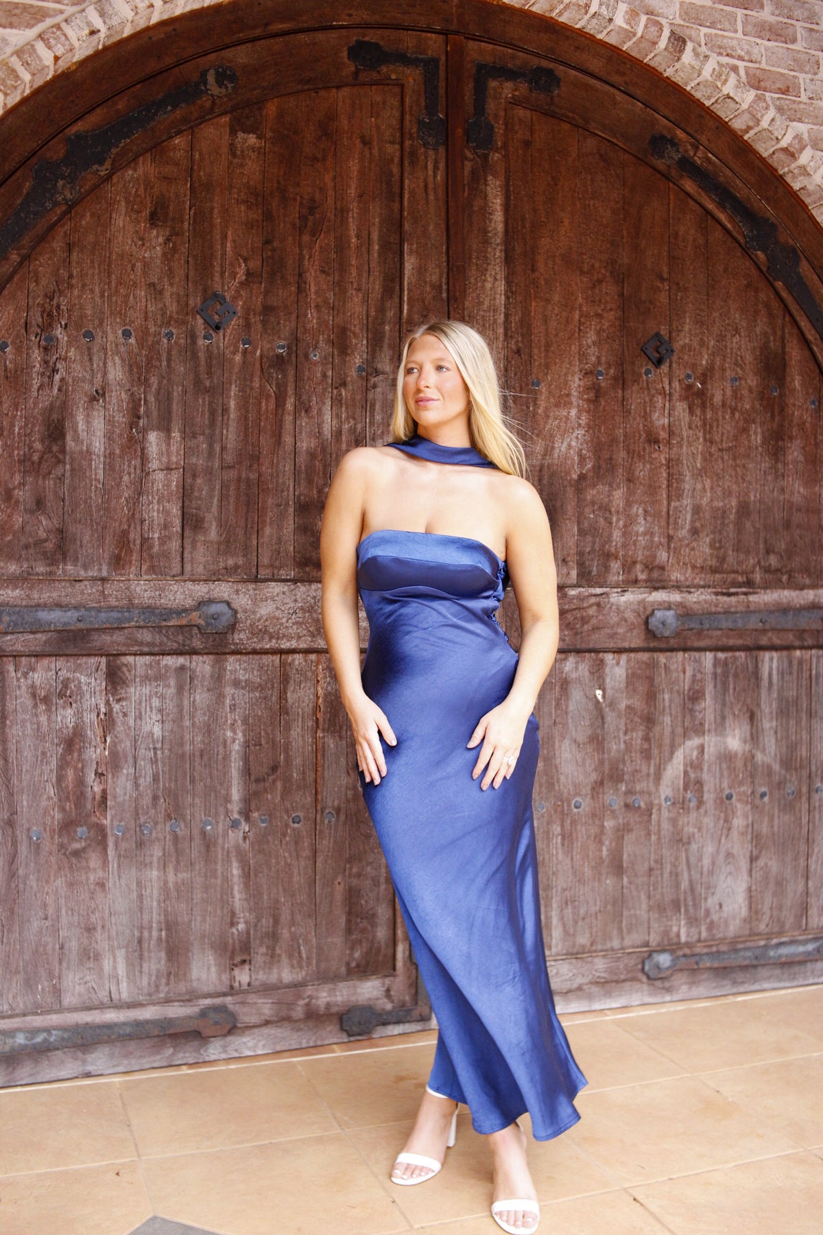 Joy Satin Maxi Dress - Navy