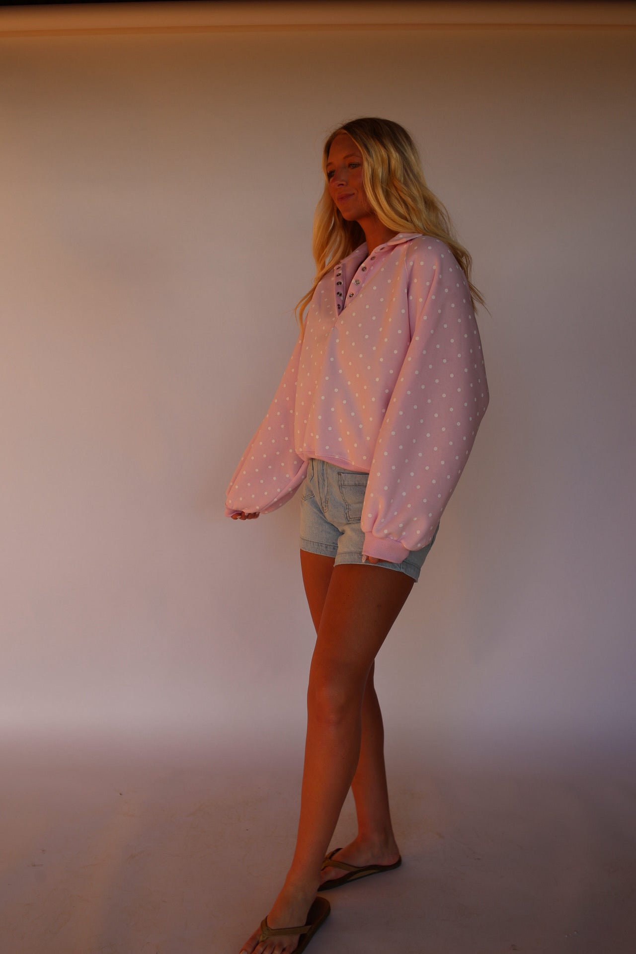 Polka Dot Button Pullover - Pink