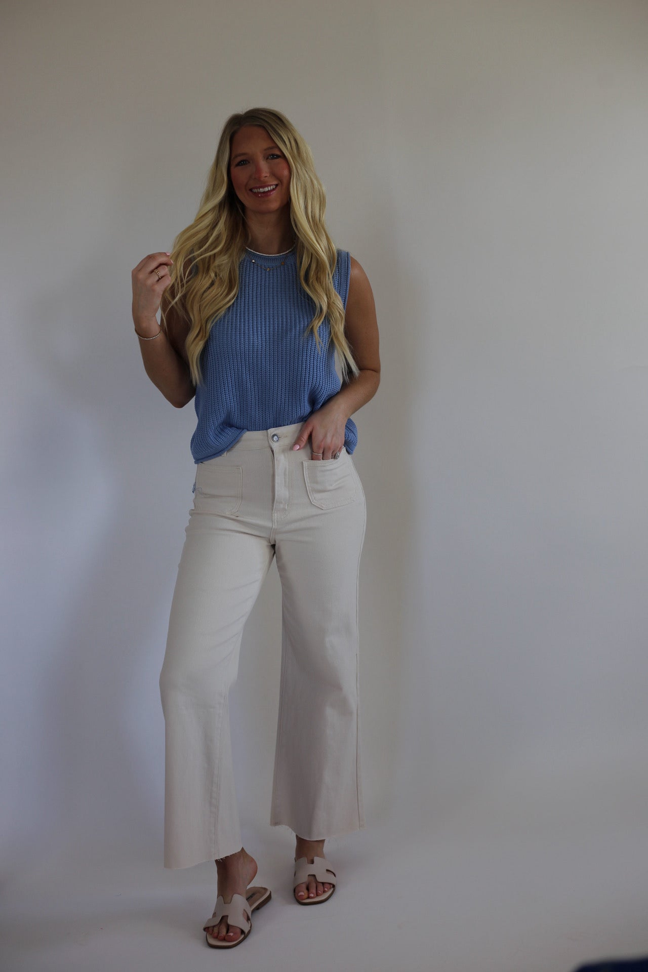 Ellie Knit Sweater Top - Cloud