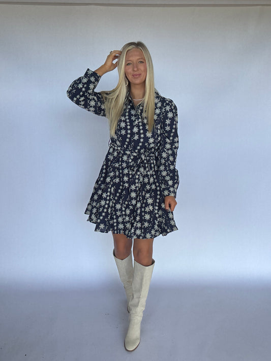 Kinzey Floral Embroidered Mini Dress - Navy