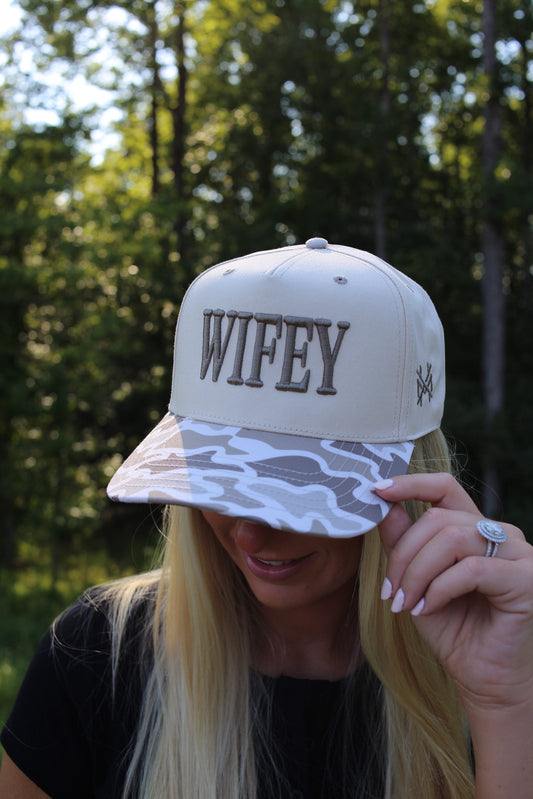 "Wifey" Embroidered Two Tone Hat - Camo