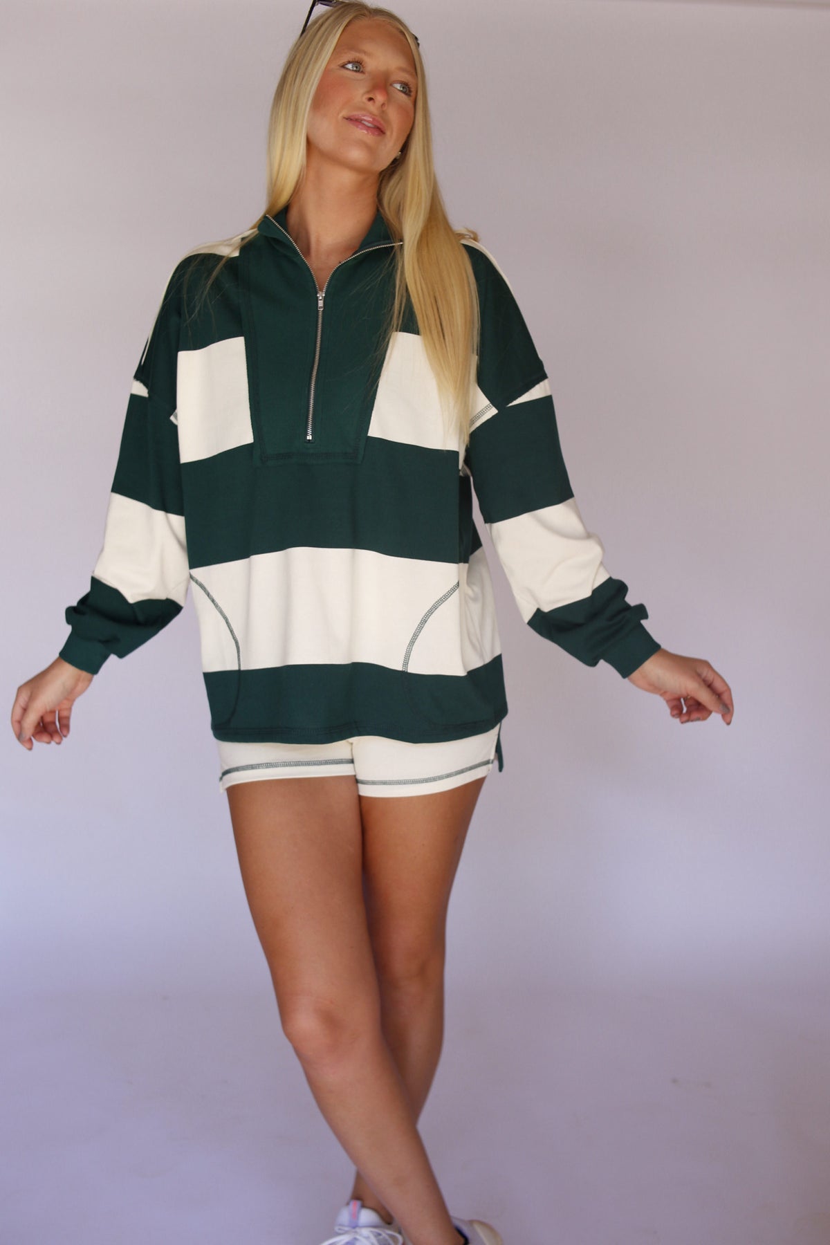 Alice Striped Elastic Top - Green/White