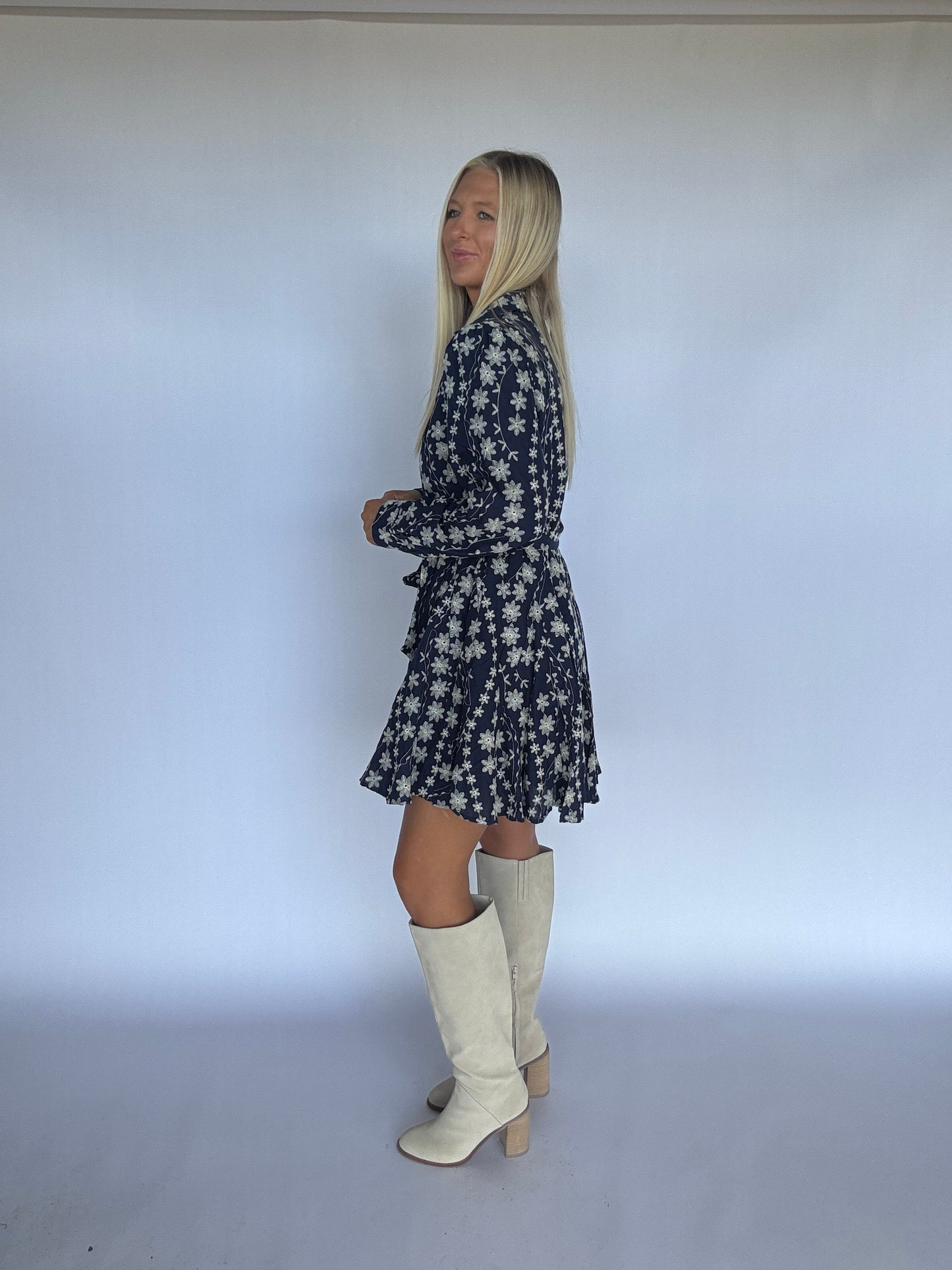 Kinzey Floral Embroidered Mini Dress - Navy