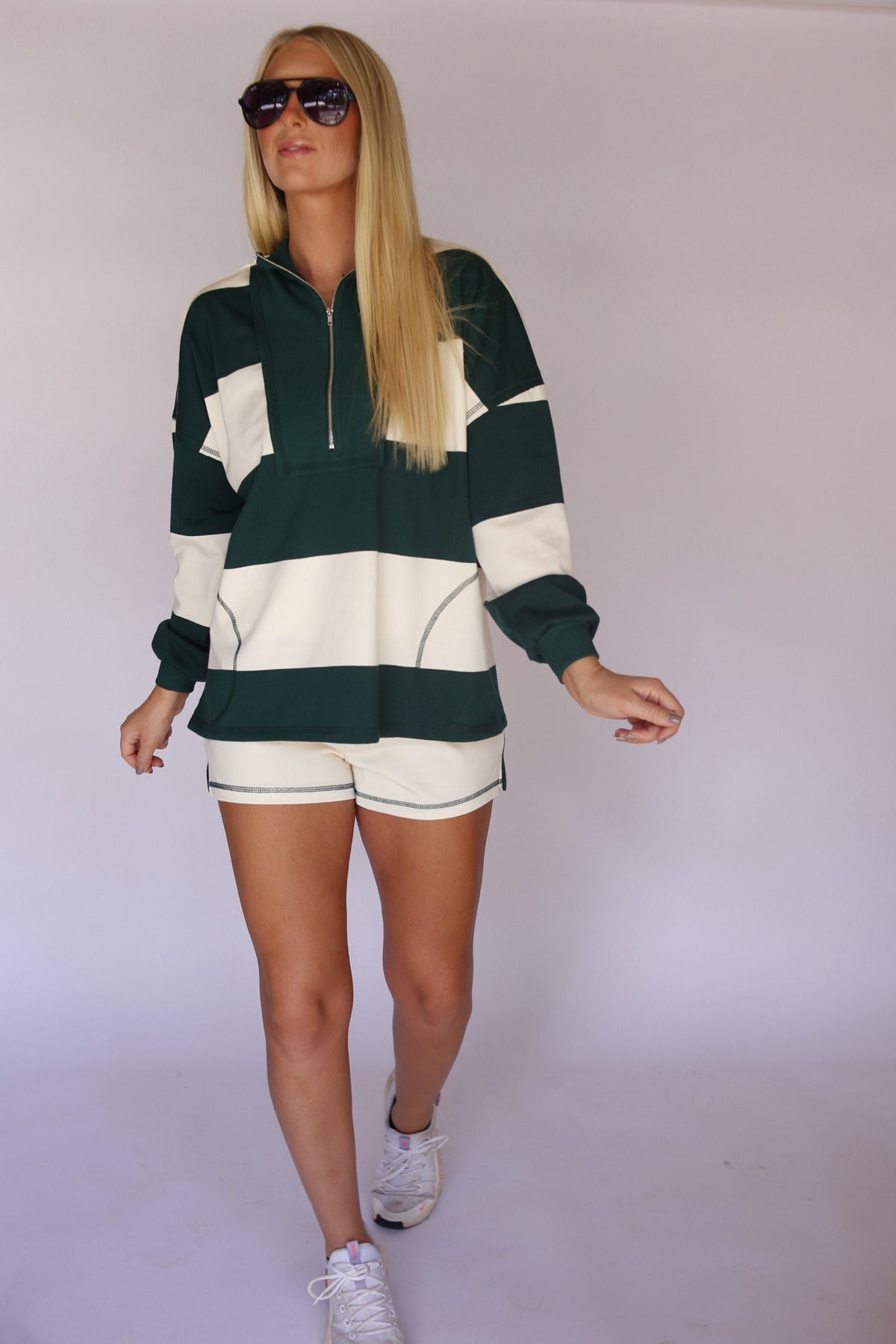 Alice Striped Elastic Shorts - Green/White