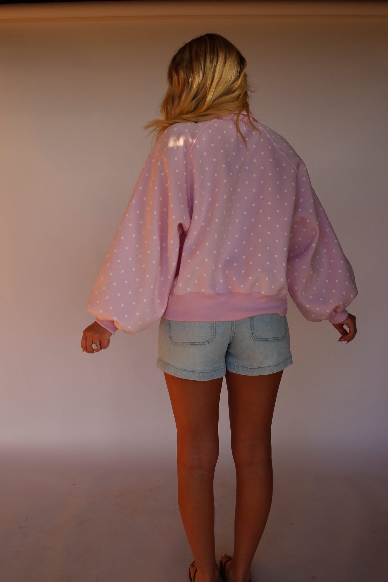 Polka Dot Button Pullover - Pink