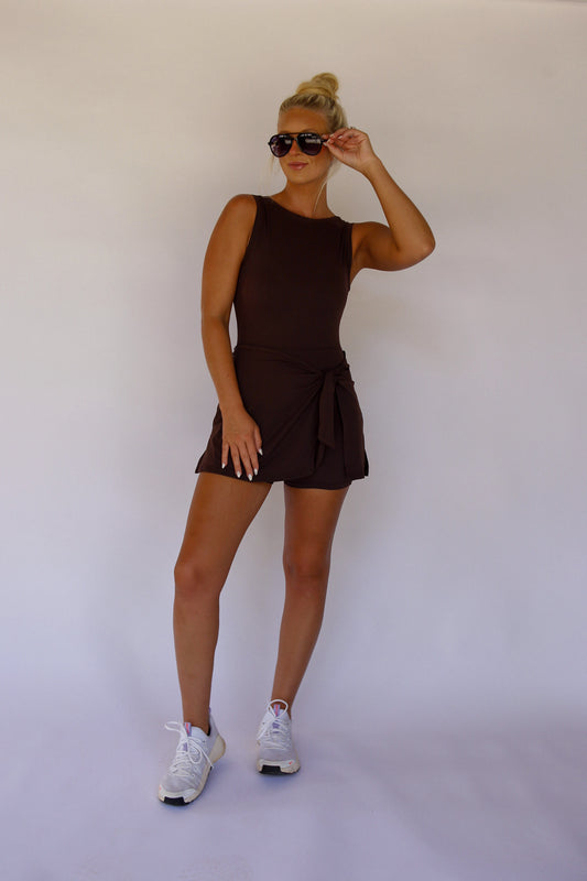 On The Go Tie Romper - Brown