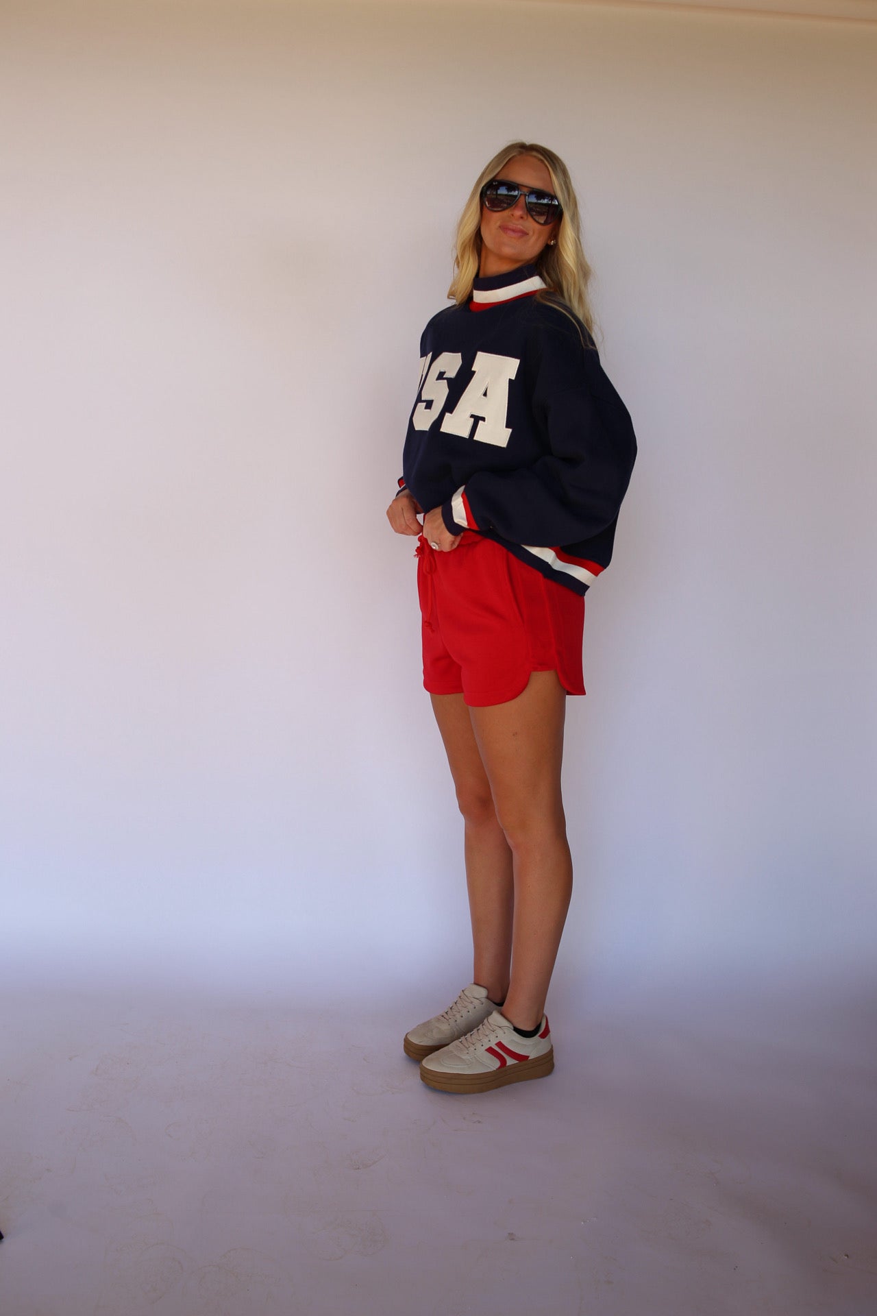 'USA' Stripe Crewneck - Navy