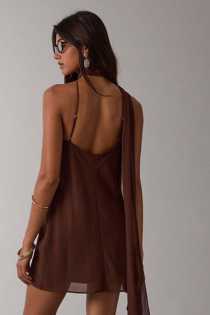 Adams Open Back Mini Dress - Chocolate