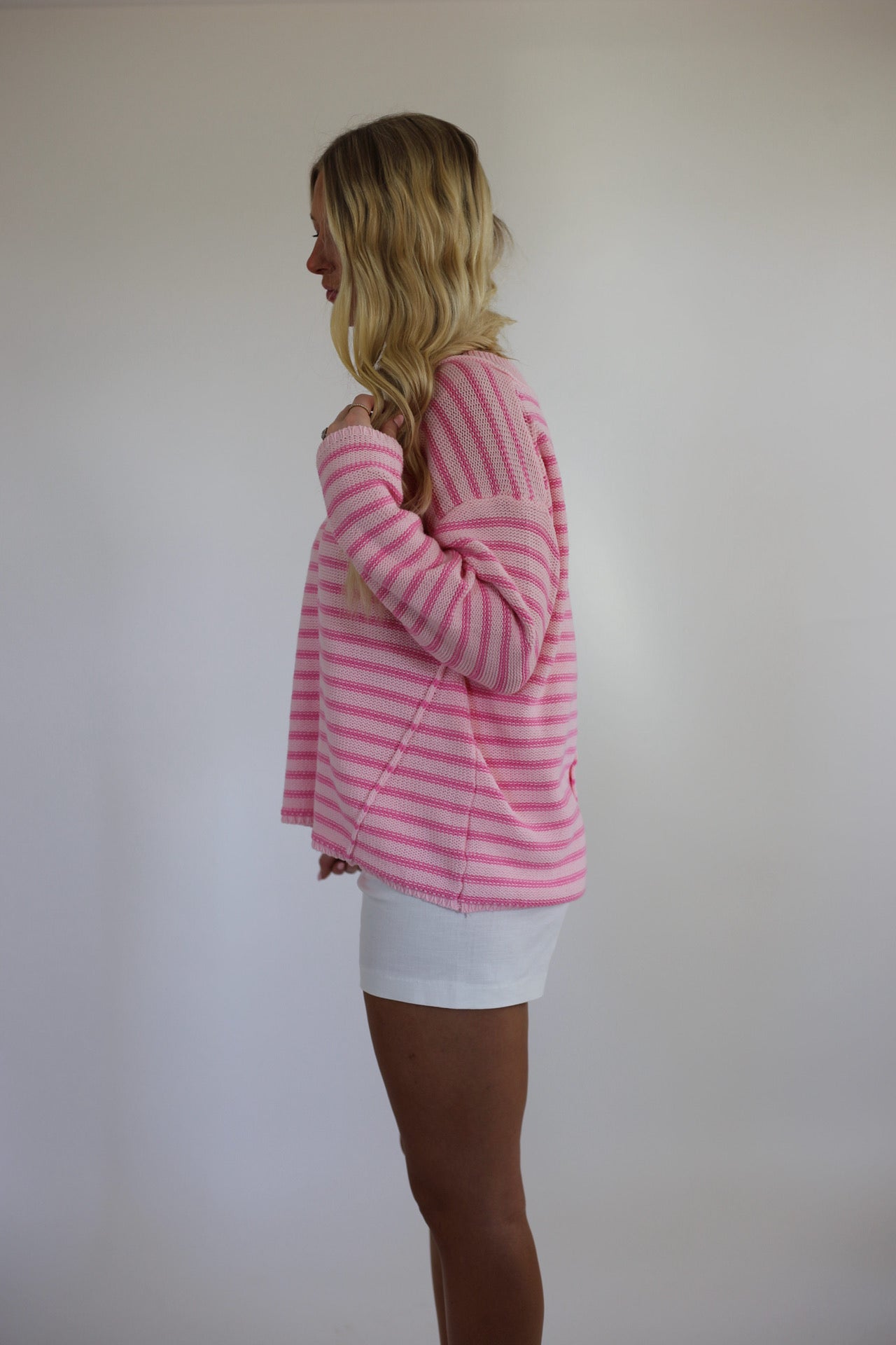 Daisy Stripe Sweater - Blush/Pink