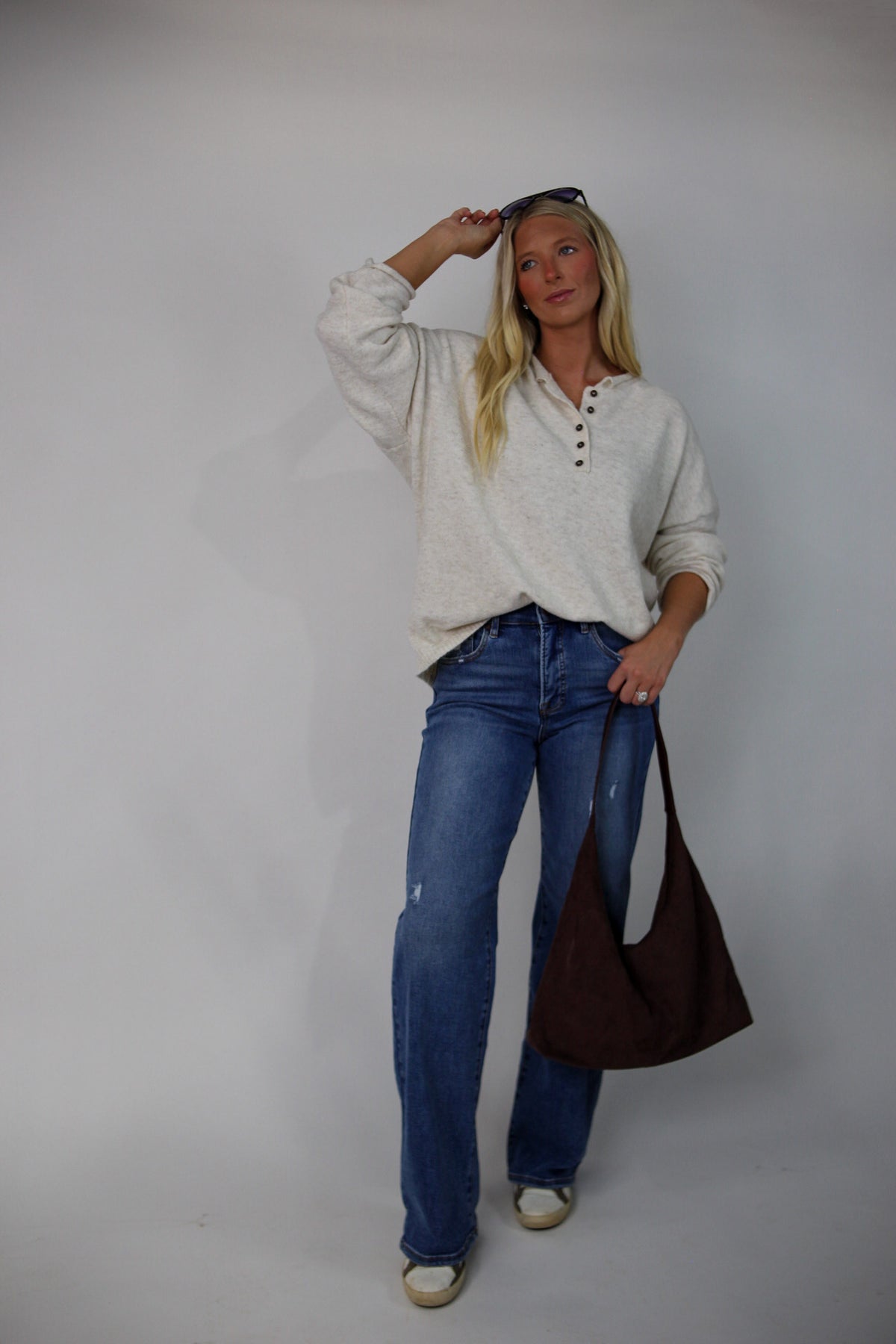 Selah Henley Relaxed Sweater - Oatmeal
