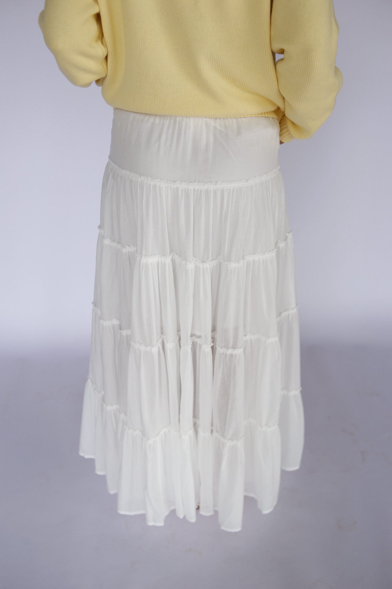 Palm Crush Tiered Maxi Skirt - White