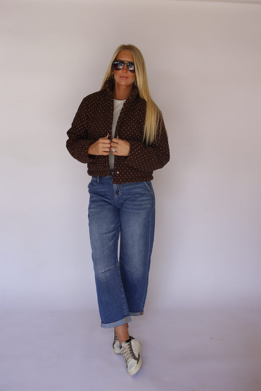 Polka Dot Puffer Jacket - Espresso