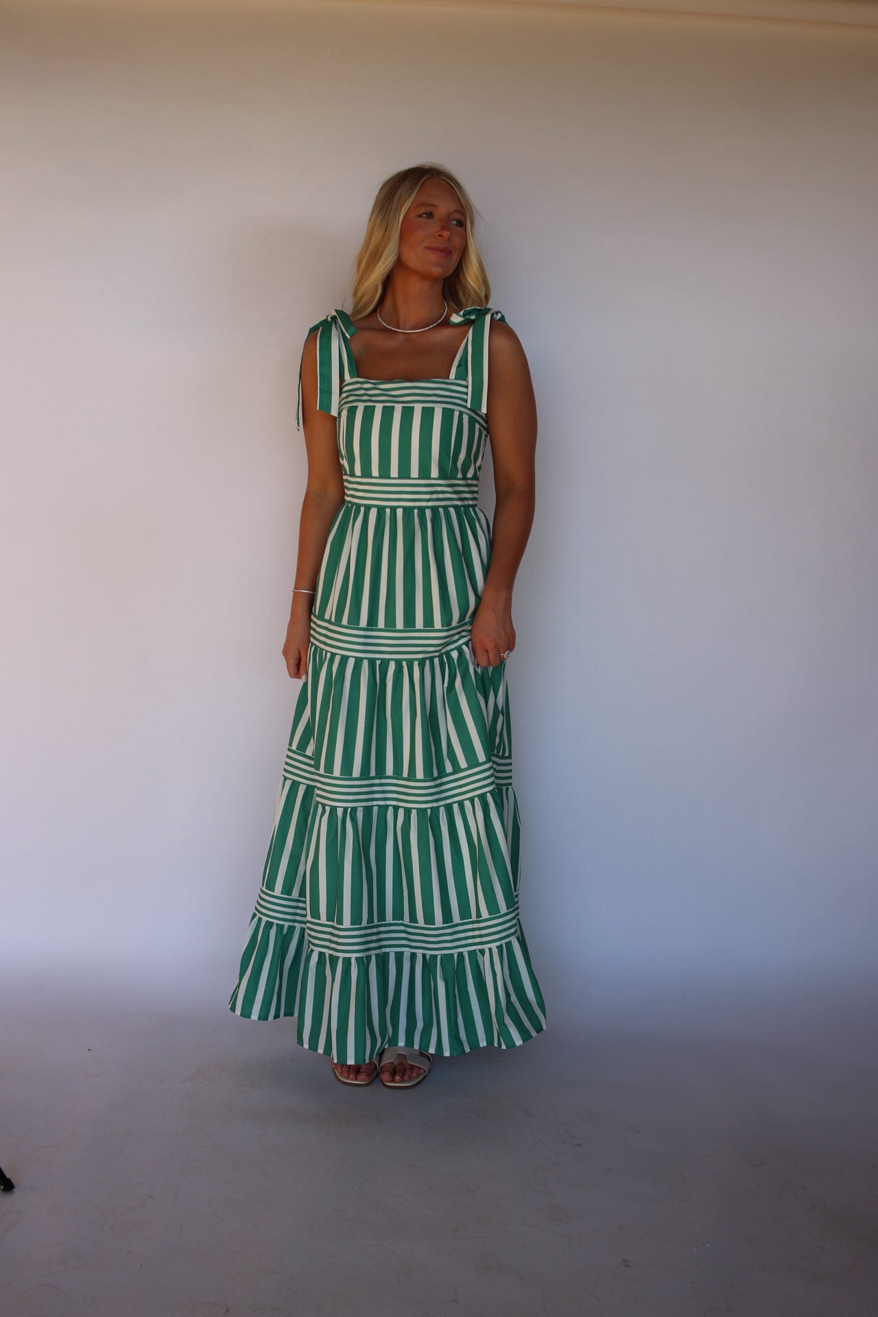 Dentelle Stripe Maxi Dress - Green