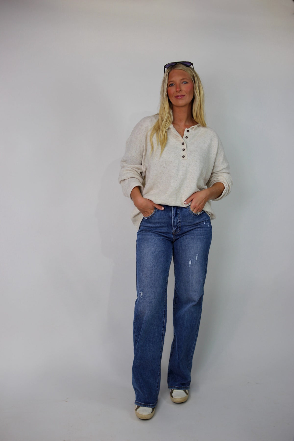 Selah Henley Relaxed Sweater - Oatmeal