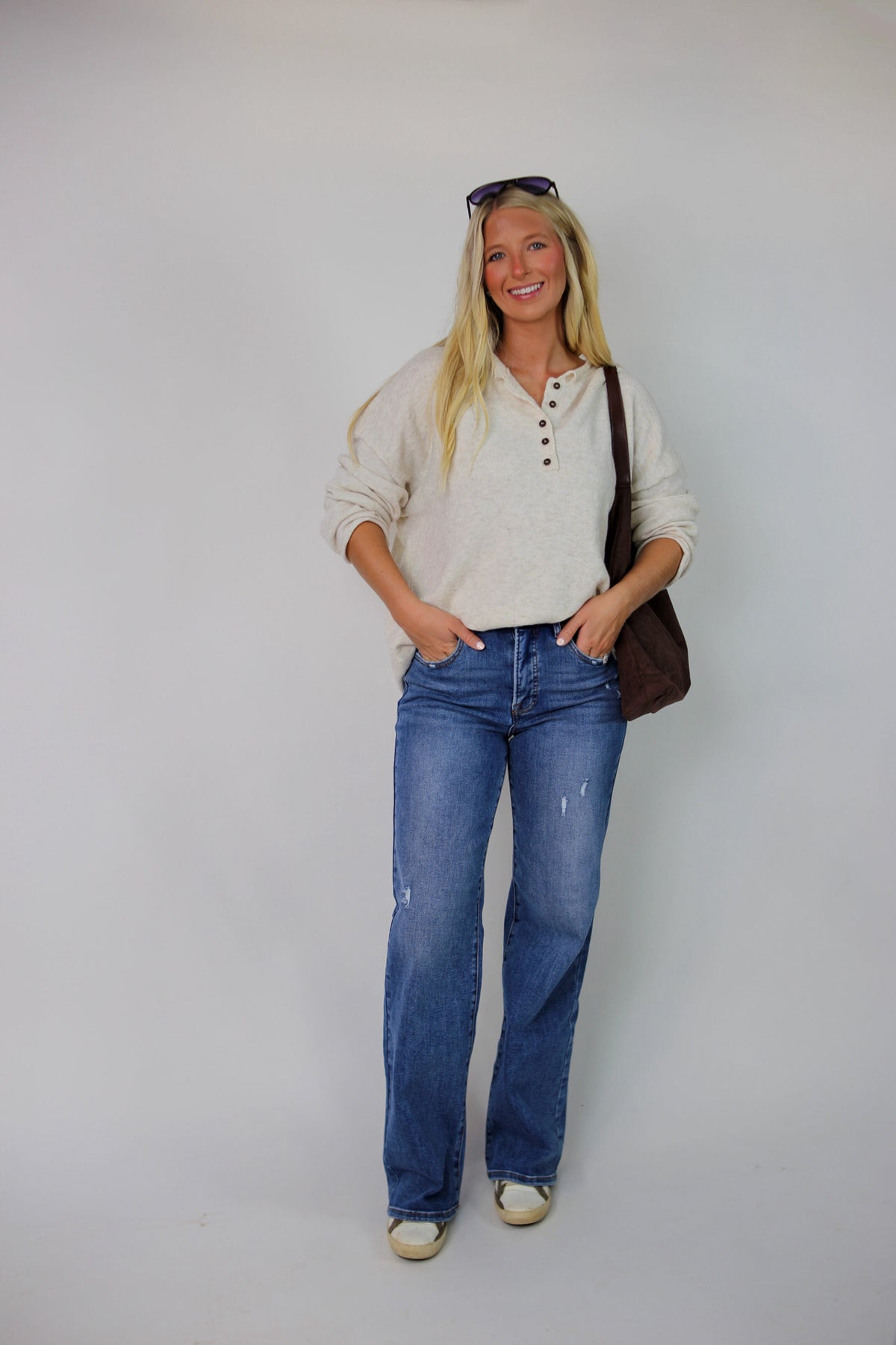 Selah Henley Relaxed Sweater - Oatmeal
