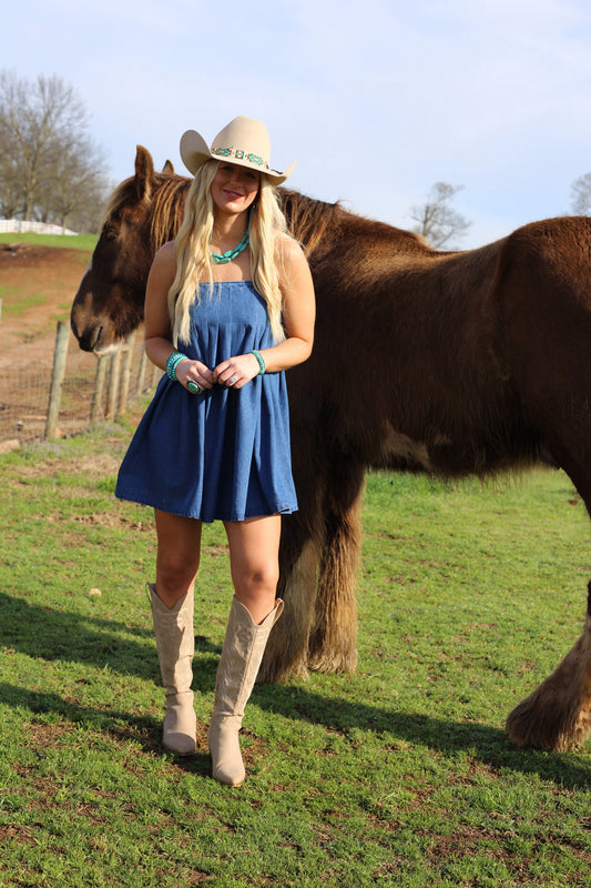Nadia Pleated Denim Dress