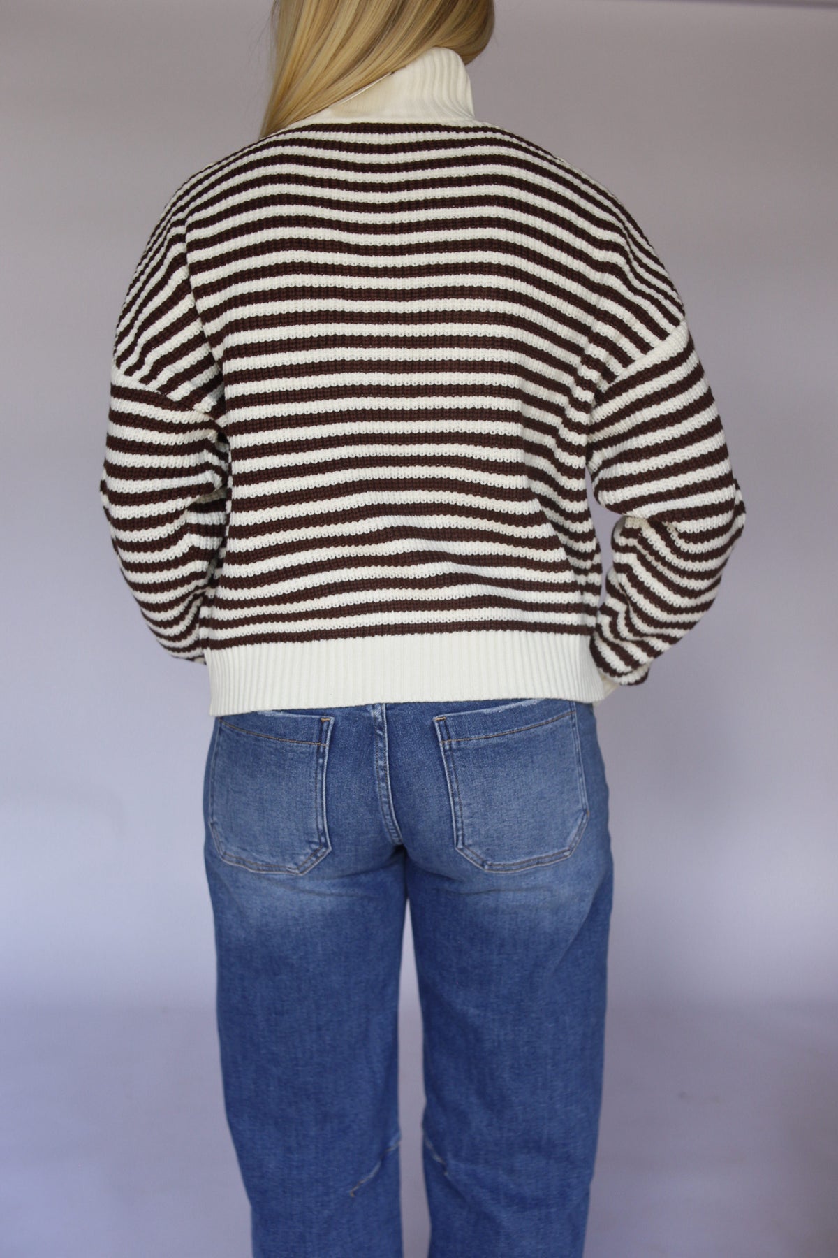 Riley Half-Zip Striped Sweater - Brown