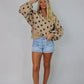 Polka Dot Button Pullover - Taupe/Brown