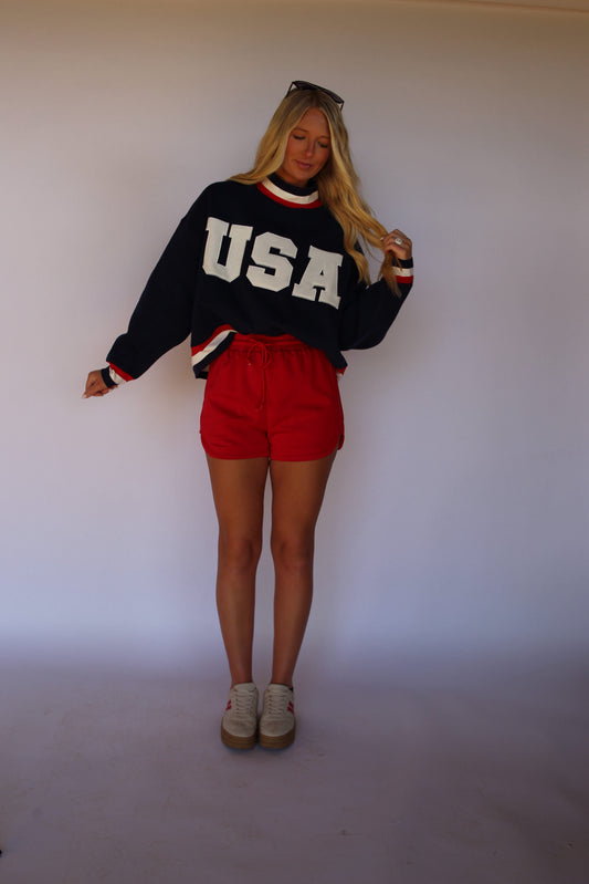 'USA' Stripe Crewneck - Navy